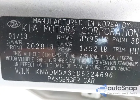 2013 Kia Rio Lx from USA, damaged, VIN KNADM5A33D6224696